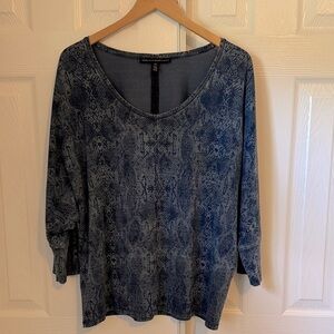 White House Black Market Navy Patterned Blouse XL